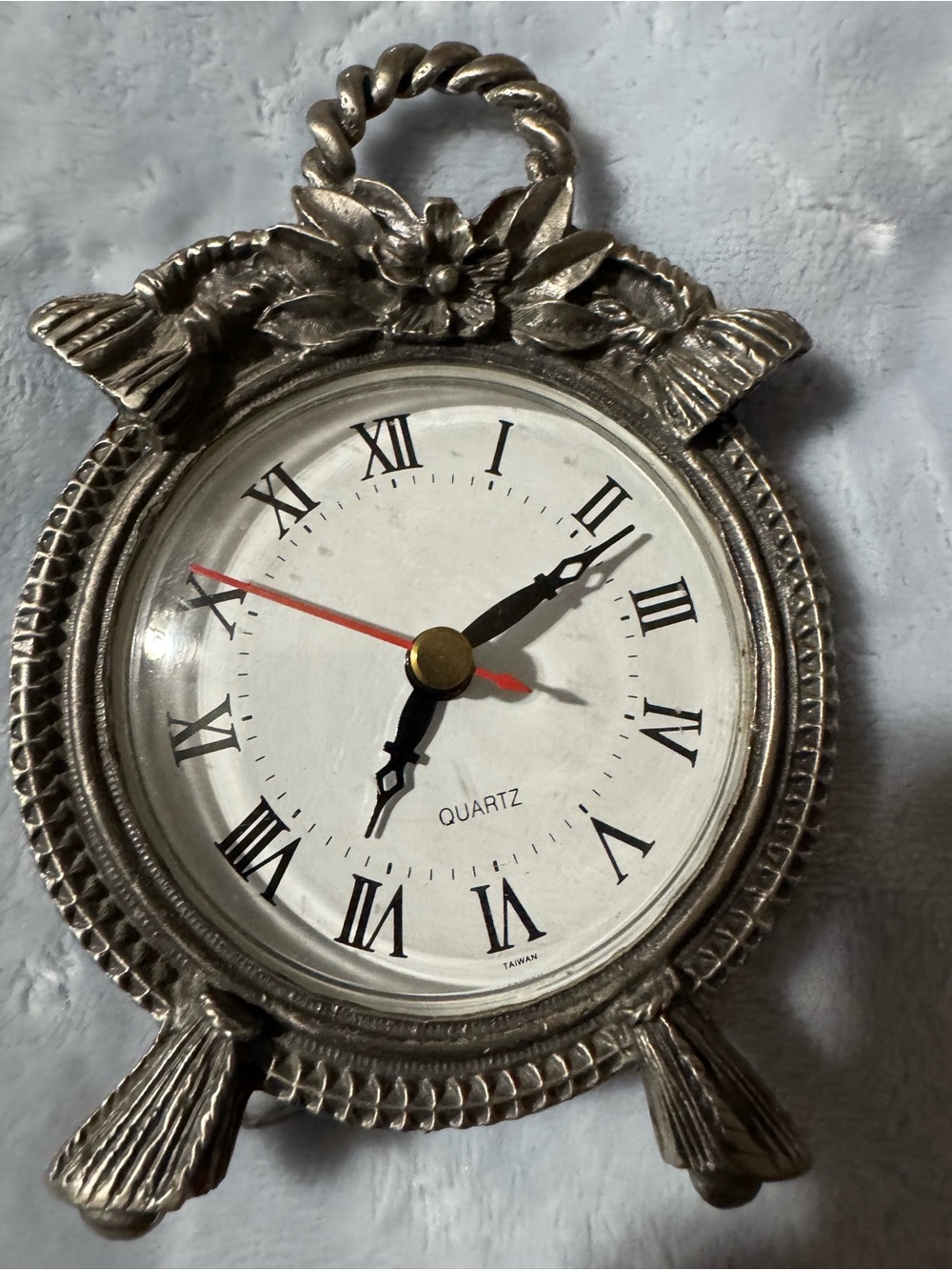 Antique-Style Silver Wall Clock - Roman Numerals